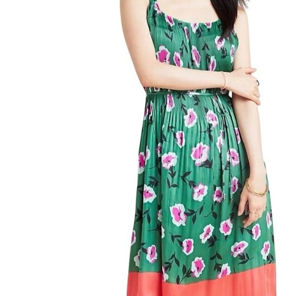 Anthropologie Dresses & Skirts - Anthropologie Women's Pleated Floral Dress Small Size Belted Green Colorful